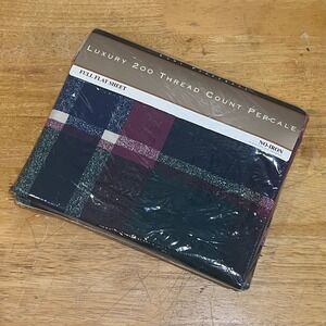 Vtg 1995 Lady Pepperell Full Flat Sheet Plaid 200 TC Percale Dark Academia